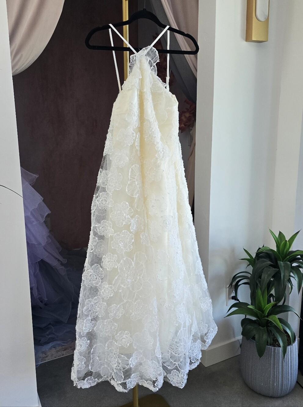 Catchall Ivory Lace Overlay Dress with Spaghetti Straps